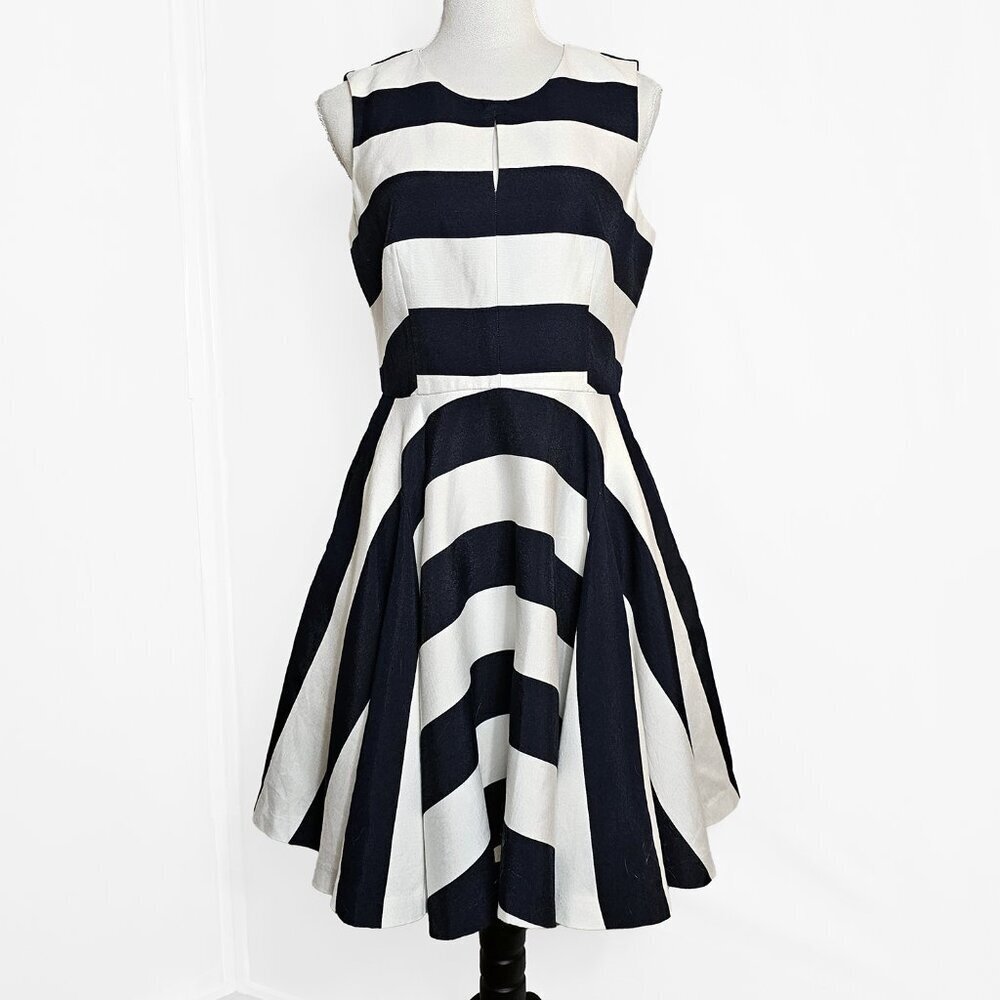 Belle Badgley Mischka Shawn Navy and White Striped Fit & Flare Sleeveless Dress